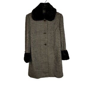 Grace Dane Lewis Vienna Wool Blend Faux Fur Trim Coat Size 6 Vanilla Latte Multi